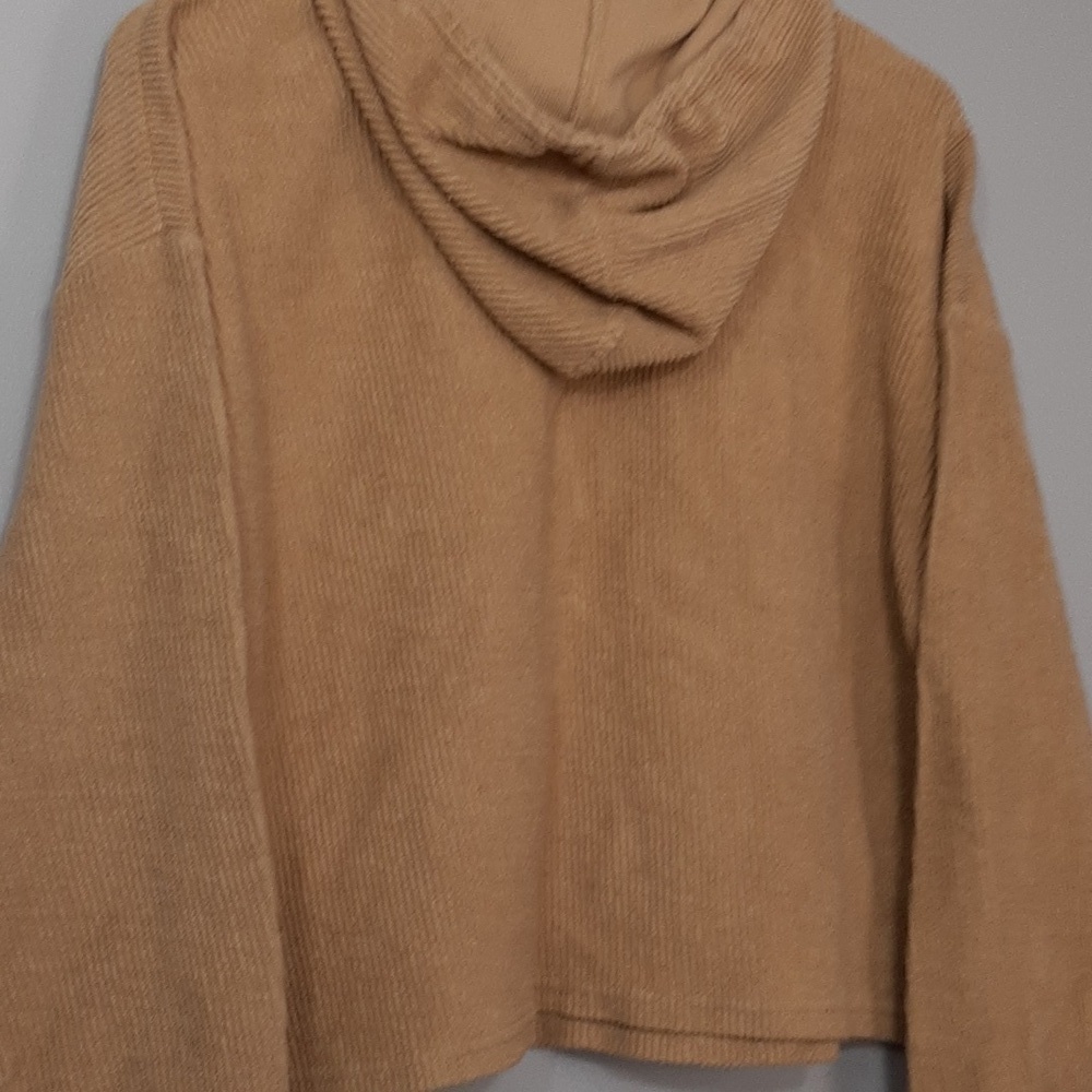 Champion Reverse Weave Tan Corduroy Cut Off Cropped Hoodie Sweater - Picture 5 of 8